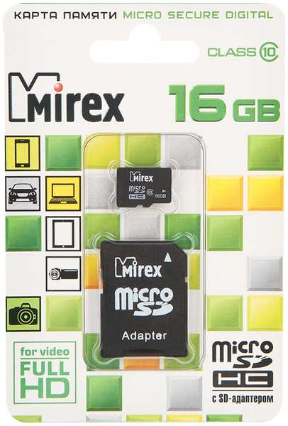 Карта памяти 16Gb - Mirex - Micro Secure Digital HC Class 10 13613-AD10SD16 с переходником под SD
