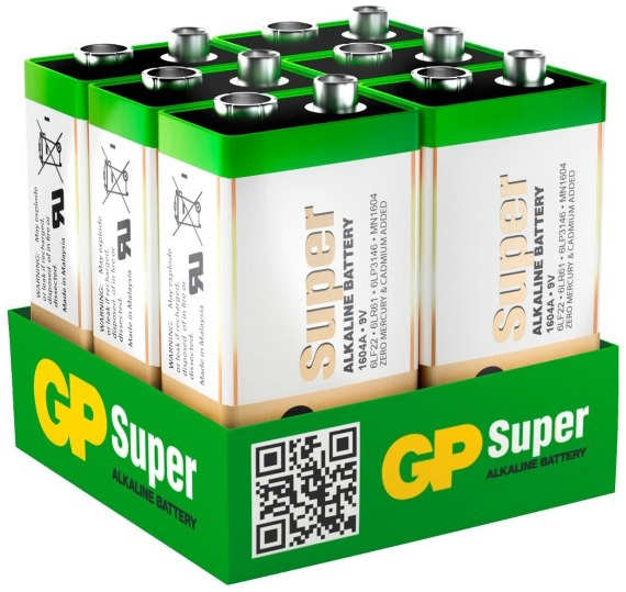 Батарейка Крона - GP Super Alkaline 9V 1604A-5CRB6 72/720 (6 штук) 1604A- 5CRB6 72/720