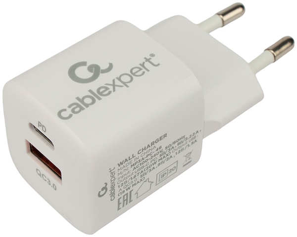 Зарядное устройство Gembird Cablexpert USB - Type-C 3А QC3.0/PD White MP3A-PC-46 218443054