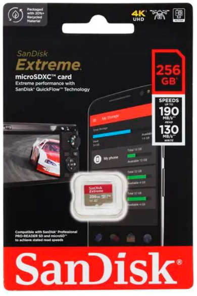 Карта памяти 256Gb - SanDisk Extreme Micro Secure Digital XC Class 10 UHS-I A2 V30 U3 SDSQXAV-256G-GN6MN 218446706
