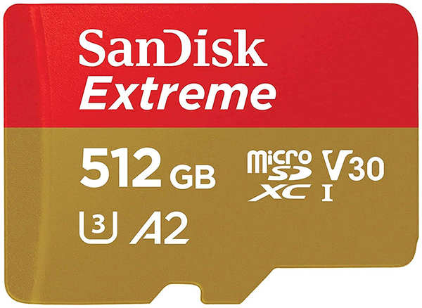 Карта памяти 512Gb - SanDisk Extreme Micro Secure Digital XC Class 10 UHS-I A2 C10 V30 U3 SDSQXAV-512G-GN6MN