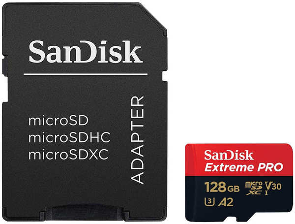 Карта памяти 128Gb - SanDisk Extreme Pro Micro Secure Digital XC Class 10 UHS-I A2 C10 V30 U3 SDSQXCD-128G-GN6MA с переходником под SD 218448669