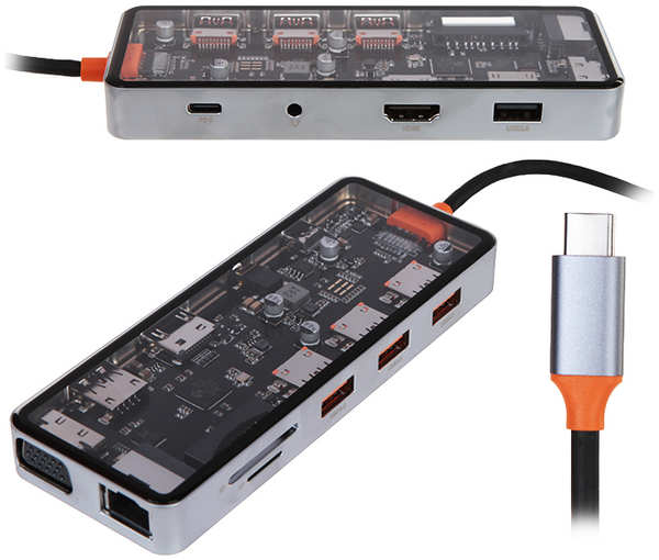 Хаб USB Wiwu Cyber CB011 USB-C - USB3.0-SD-TF-HDMI-RJ45-VGA-PD + 3.5mm 6936686411769 218460221