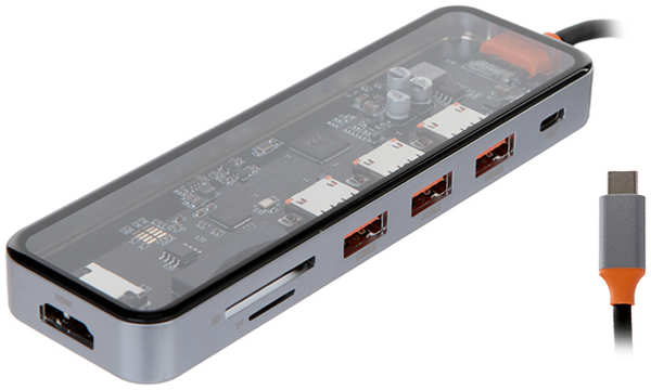 Хаб USB Wiwu Cyber 7-in-1 USB-C - 3xUSB3.0/SD/TF3.0/HDMI/PD Space Grey 6936686408424 218460229