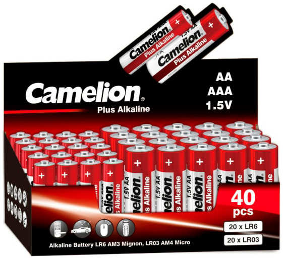Батарейка АА/ААА - Camelion Plus Alkaline 20LR6 + 20LR03-CB (40 штук) 218467872