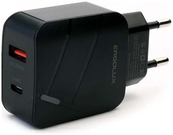 Зарядное устройство Ergolux USB+Type-C Black ELX-PA01QC-C02 218467892