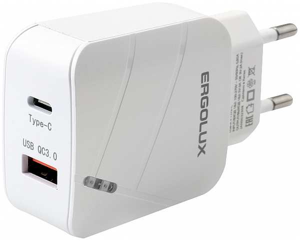 Зарядное устройство Ergolux USB+Type-C White ELX-PA01QC-C01 218467897
