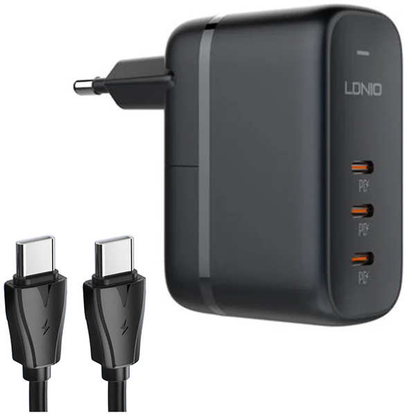 Зарядное устройство Ldnio Q367 3xUSB-C 3.3-20V 65W + кабель PD Black LD_C3474 218470686