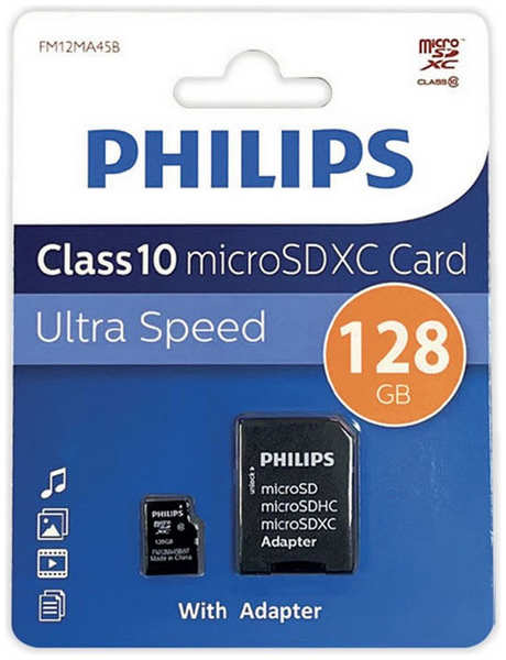 Карта памяти 128Gb - Philips Micro Secure Digital XC Class 10 FM12MA45B/97 с переходником под SD 218473713