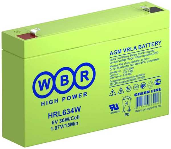 Аккумулятор для ИБП WBR HRL634W 6V 9Ah 218477659
