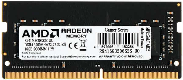 Модуль памяти AMD R9 OEM DDR4 SO-DIMM 3200MHz PC4-25600 CL22 - 16Gb R9416G3206S2S-UO 218478468