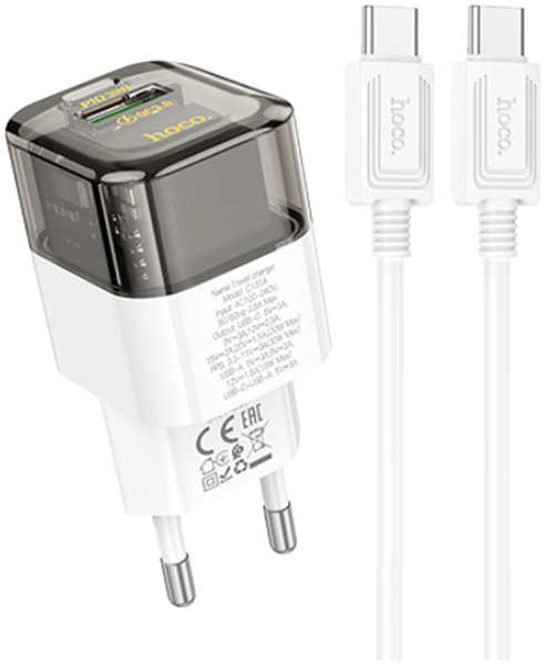Зарядное устройство Hoco C131A Platinum USB - Type-C + кабель Type-C Black-Transparent 6942007609869 218479977