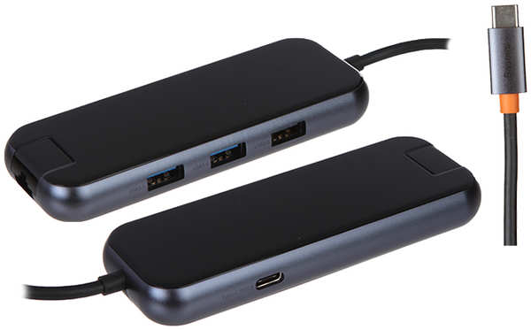 Хаб USB Baseus AcmeJoy 5-Port Type-C - 2xUSB3.0 + USB2.0 +RJ45 Dark Grey WKJZ010113 218480391