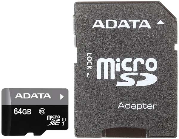 Карта памяти 64Gb - A-Data - Premier Micro Secure Digital XC Class 10 UHS-I AUSDX64GUICL10-RA1 с переходником под SD 21848328