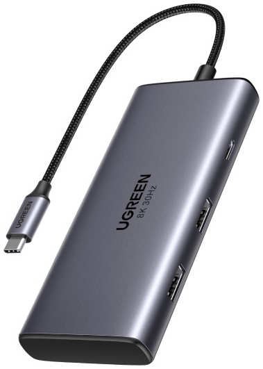 Конвертер Ugreen CM498 USB-C - 2xUSB-A 3.0+USB-C 3.0+2xHDMI+PD Grey 15852 218483917