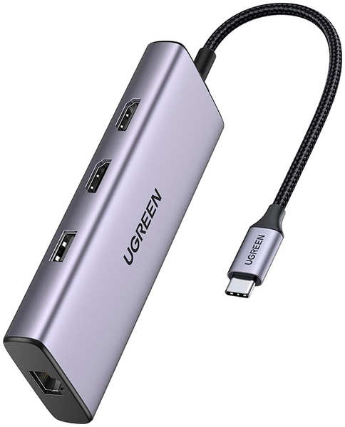 Конвертер Ugreen CM490 USB-C - 2xUSB 3.0+1xUSB 2.0+2xHDMI+RJ45(1000M)+SD+TF+PD Grey 90119 218483925