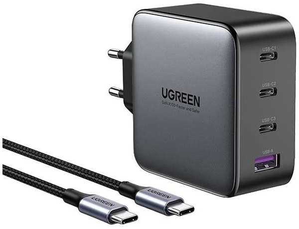 Зарядное устройство Ugreen CD226 USB-A+3xUSB-C 100W GaN Fast Charger Space + Cable USB Type-C 90575