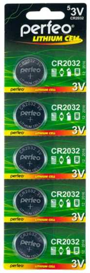 Батарейка Perfeo CR2032/5BL Lithium Cell (5 штук) 21854416