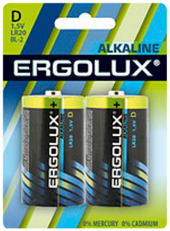Батарейка D - Ergolux LR20 Alkaline (2 штуки) 21856593