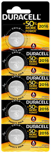 Батарейка CR2016 - Duracell DR CR2016/5BL EU (5 штук) 21900240