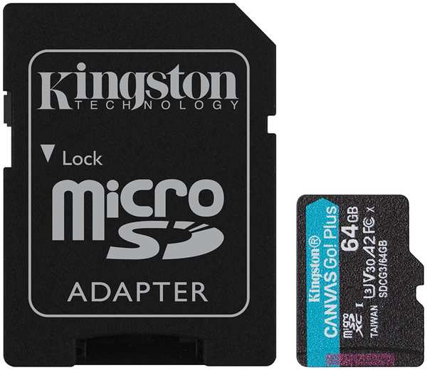 Карта памяти 64Gb - Kingston Canvas Go! Micro Secure Digital HC Class10 UHS-I Canvas Select + SD Adapter SDCG3/64GB с переходником под SD 21961600
