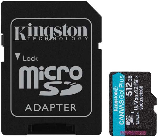 Карта памяти 512Gb - Kingston Canvas Go! Micro Secure Digital HC Class10 UHS-I Canvas Select + SD Adapter SDCG3/512GB с переходником под SD