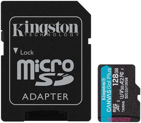 Карта памяти 128Gb - Kingston Canvas Go! Micro Secure Digital HC Class10 UHS-I Canvas Select + SD Adapter SDCG3/128GB с переходником под SD