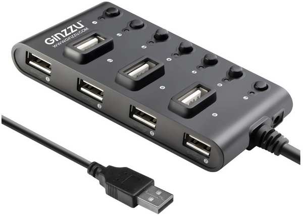 Хаб USB Ginzzu GR-487UB USB - USB 2.0 7 ports Black 14175 21975029