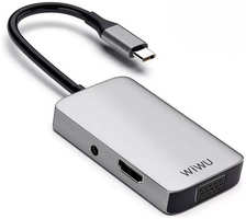 Хаб USB Wiwu Alpha 513HVP Type-C - USB 3.0  /  HDMI  /  VGA  /  AUX 3.5 Grey 6973218930220