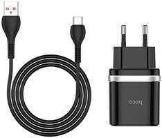 Зарядное устройство Hoco C12Q 1xUSB 2.4A QC3.0 + кабель Type-C Black