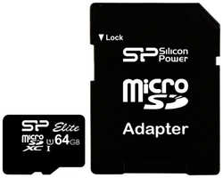 Карта памяти 64Gb - Silicon Power MicroSD Class 10 Elite UHS-I SP064GBSTXBU1V10SP с адаптером SD