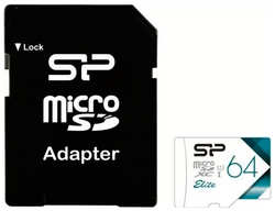 Карта памяти 64Gb - Silicon Power Elite MicroSDXC Class 10 UHS-I U1 SP064GBSTXBU1V21SP с адаптером SD