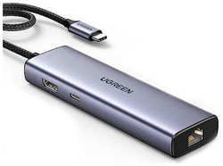 Хаб USB Ugreen CM512 USB-C - 3xUSB-A + HDMI + RJ45 + PD 15598