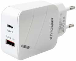 Зарядное устройство Ergolux USB+Type-C White ELX-PA01QC-C01