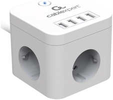Сетевой фильтр Gembird Cablexpert Cube 3 Sockets 4хUSB 1.5m White CUBE-3-U4-W-1.5