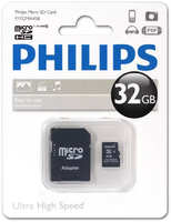 Карта памяти 32Gb - Philips Micro Secure Digital HC Class 10 FM32MA45B / 97 с переходником под SD