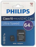 Карта памяти 64Gb - Philips Micro Secure Digital XC Class 10 FM64MA45B/97 с переходником под SD