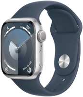 Умные часы APPLE Watch Series 9 GPS 45mm Silver Aluminium Case with Storm Blue Sport Band - S / M MR9D3
