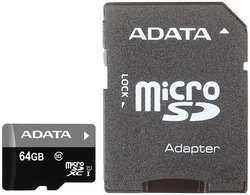 Карта памяти 64Gb - A-Data - Premier Micro Secure Digital XC Class 10 UHS-I AUSDX64GUICL10-RA1 с переходником под SD