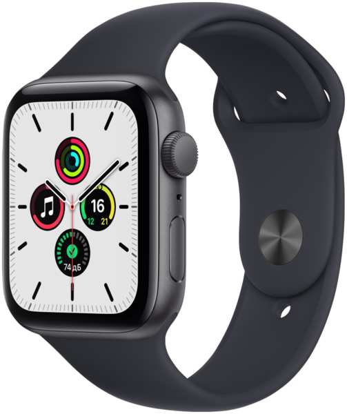 Часы Apple Watch SE GPS 44мм корпус из алюминия серый космос + ремешок черный (MKQ63RU/A) 23221383