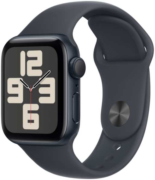 Часы Apple Watch SE 2024 GPS 44мм корпус из алюминия Темная ночь+ремешок Sport Band midnight M/L