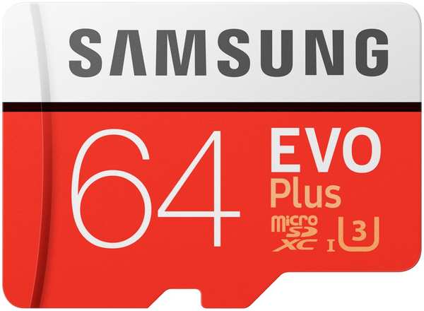 Карта памяти MicroSD Samsung EVO Plus 64Gb Class10 UHS-I с адаптером Red-White