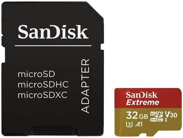 Карта памяти MicroSDHC SanDisk Extreme 32Gb Class10 с адаптером UHS-I U3 90MB/s Red-Gold 23896902