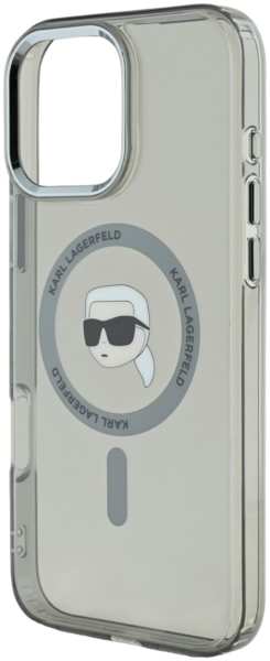 Чехол-накладка Karl Lagerfeld iPhone 16 Pro Max MAGSAFE IML CASE METAL CAMERA FRAME AND BUTTONS KARL HEAD PRINTED LOGO Черный 23938374