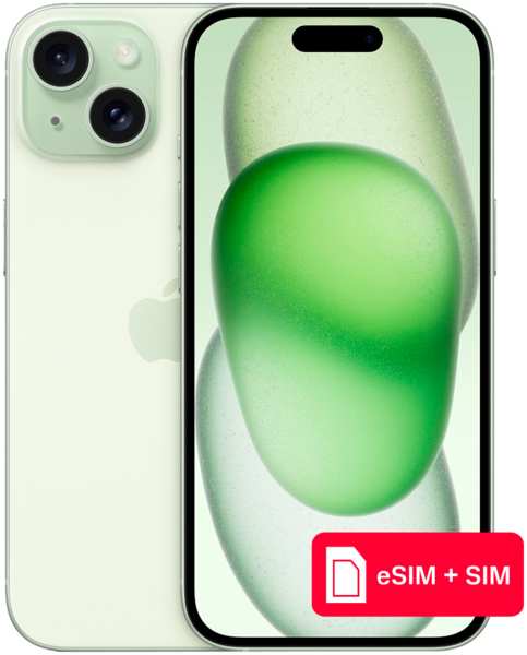 Смартфон Apple iPhone 15 256Gb eSIM + SIM Зеленый 23943540