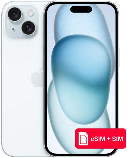 Смартфон Apple iPhone 15 256Gb eSIM + SIM Голубой 23943544
