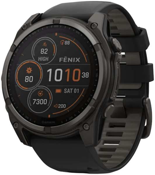 Часы Garmin Fenix 8 Solar Sapphire DLC 51мм серые с черным ремешком