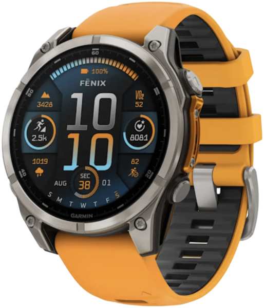 Часы Garmin Fenix 8 Amoled Sapphire 47мм Серые с оранжевым ремешком 23953814