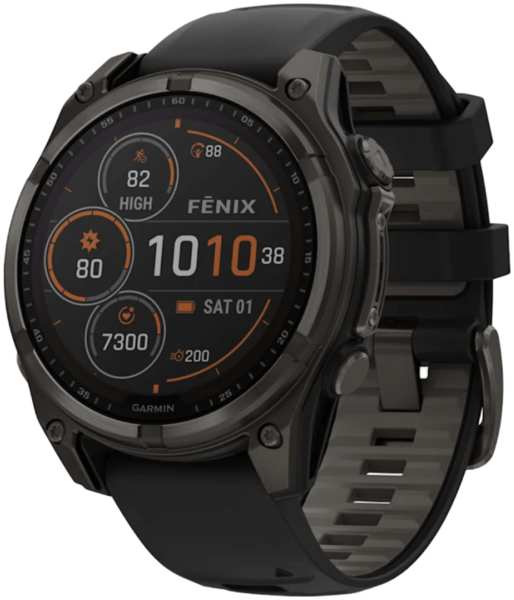 Часы Garmin Fenix 8 Solar Sapphire DLC 47мм Серые с черным ремешком