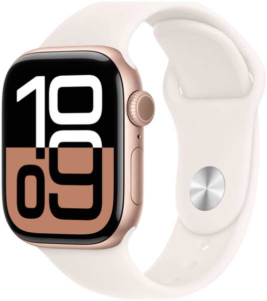 Часы Apple Watch Series 10 GPS 46мм корпус из алюминия Rose gold+ремешок Sport Band light blush (M/L) 23958673